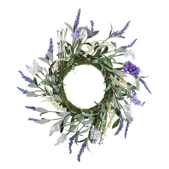 33377329 Lavender Flower Artificial Spring Wreath, Purple & Green - 16 in.